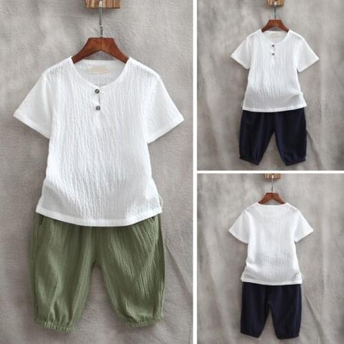 Baby Boys Clothes Set Kids Summer short sleeve tshirt + Pants 2pieces Suit Children Clothing set linen