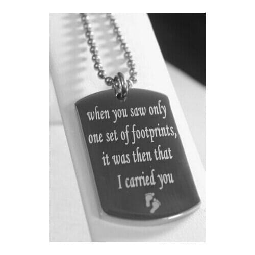 HOT SALES FOOTPRINTS PRAYER SOLID THICK STAINLESS STEEL SHINE CROSS PRAYER DOG TAG CHEPA CUSTOM STEEL DOG TAGS FH890266
