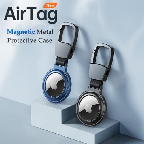 Magnetic Cases For Apple Airtag Locator Tracker Anti-Lost Metal Case Sleeve Protective Cover With Keychain For Airtags Bags