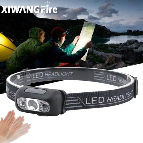Mini USB Rechargeable LED Headlamp Body Motion Sensor Headlight Flashlight Camping Portable Head Light Torch lantern Lamp