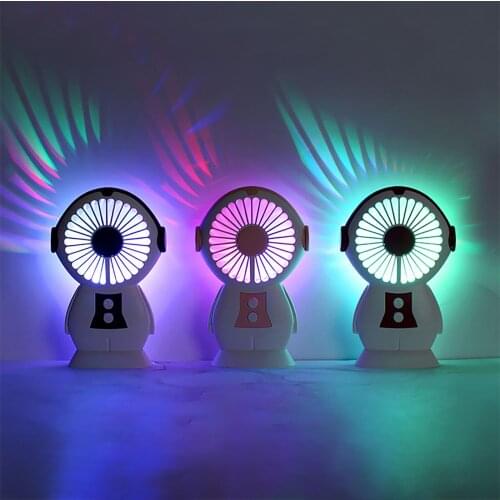 Usb Charged Fans Mini Desktop Handheld Adjustable Speed Cartoon Electric Fan With Light Quiet Travel Outdoor Cooling Fans#g4