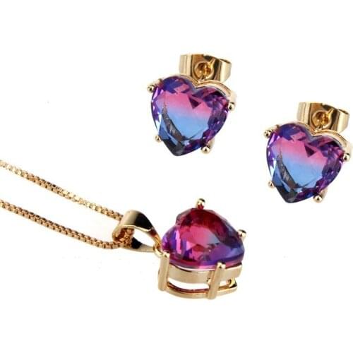 Funmode Fashion Design Multicolor Heart Shape Pendant Necklace Earring Jewelry Sets For Women broche femme bijoux Wholesale FS69