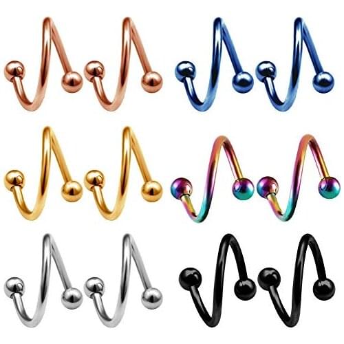 MODRSA 2pcs/lot Spiral S Shape Nose Ring Helix Stainless Steel Ear Piercing Ear Rings Lip Piercing Body Jewelry Piercing Nariz
