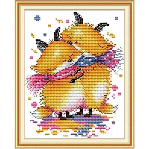 Little fox hug cross stitch kit aida 14ct 11ct count printed canvas stitches embroidery DIY handmade needlework