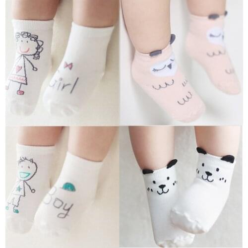 5pairs Cartoon Baby Sock Cotton Cute Baby Boys Girls Socks Summer Toddler Asymmetry 0--24M Kids Anti-Slip Childrens Socks