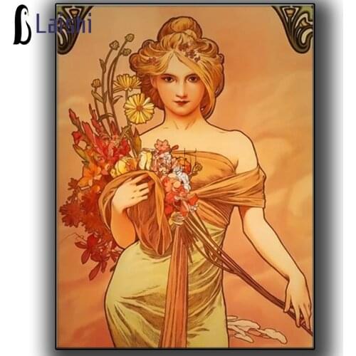 New hot sale Western classical beauty holding flowers 5D DIY diamond painting square diamond cross stitch home decoration gift