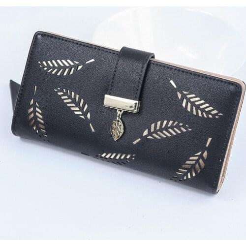 2021 New Korean Women Long Wallet Fashion Clutch Bag Hollow Leaf Zipper Buckle Wallets Card Holder Nice Small Purse Bags