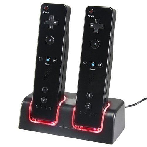 New Arrival Dual Remote Control Charging Station w/ 2 Rechargeable Batteries & LED Light for Wii Remote Control