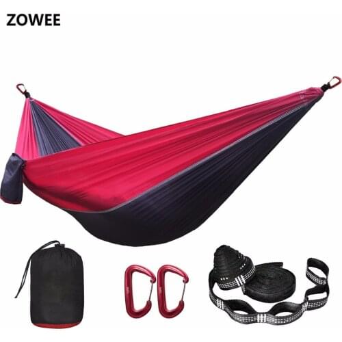 Solid Color Parachute Hammock with Hammock straps and Aluminum carabine Camping Survival travel Double Person outdoor furniture