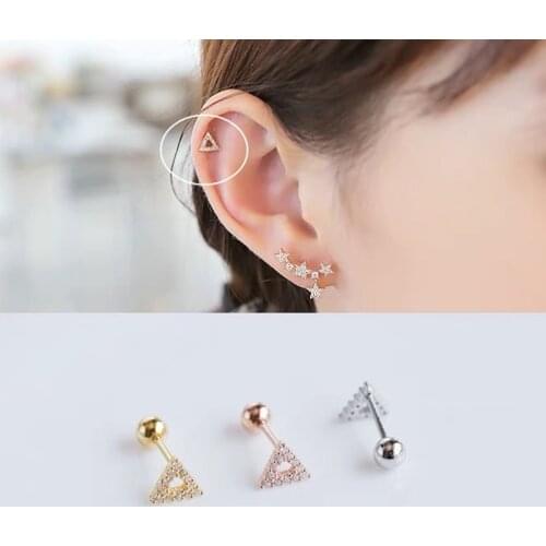 925 Sterling Silver Earring Zircon Triangle Screw Stud Earrings Cute Gourd Fashion Personality Ear Bone Nail Girl Ear Jewelry