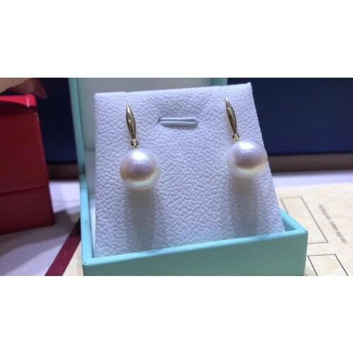 D320 Pearl Earrings Fine Jewelry Solid 18k Gold Natural 12-13mm Fresh Water Pinkish White Pearls Drop Earrings Presents