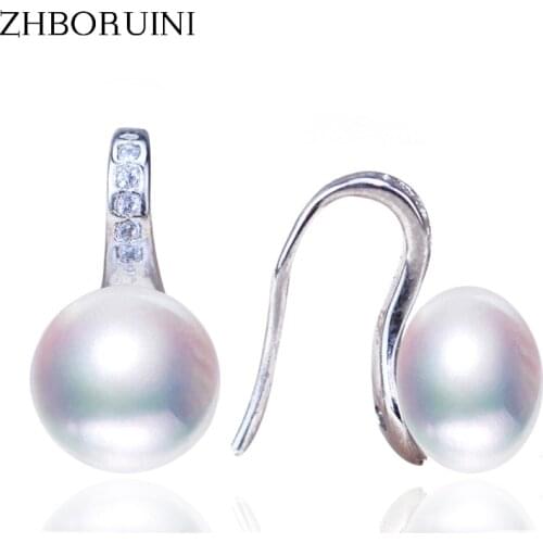 ZHBORUINI 2019 Fashion Pearl Earrings Natural Freshwater Pearl zircon Earring 925 Sterling Silver Jewelry For Women Gift Box