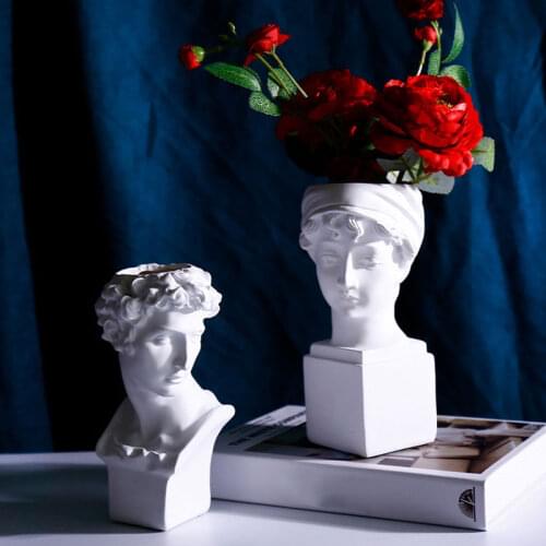 Resin Modern Human Head Photography Prop Art Portrait Vase Flower Vase Nordic Style David Ornaments