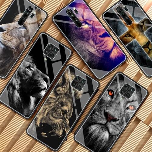 Glass Case For Xiaomi Redmi Note 9S 10 9 8 Pro 7 8T 9C Mi Poco X3 NFC 10T Lite 11 Soft Edge Phone Cover Anime Lion Alpha Male