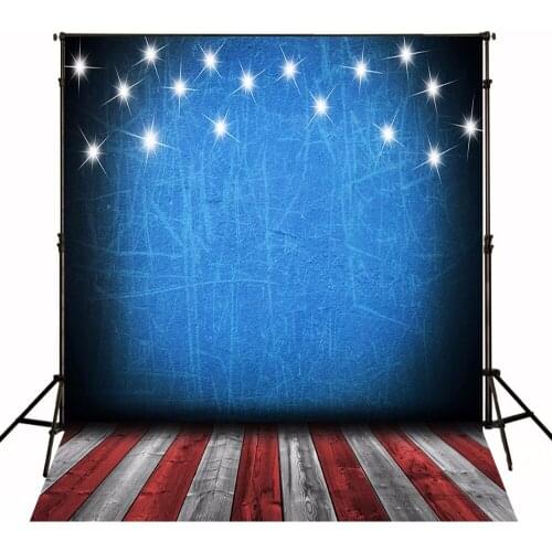 TR 4th of July Photography Backdrop 5x7 Blue Sky Glitter Star with Amercia Wood Floor Photo Studio Photo Background Digital