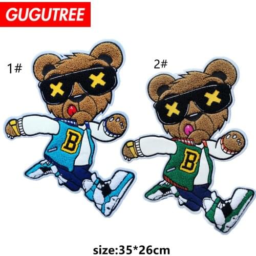 GUGUTREE embroidery big cool bear patches animal cartoon patches badges applique patches for clothing FD-77