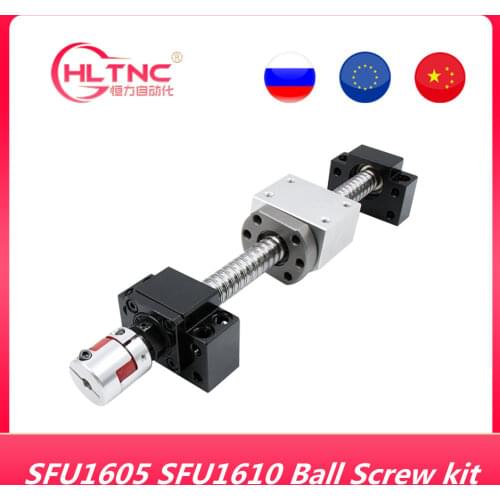 High quality ball screw SFU1605/1610 C7 with single ball nut BK/BF12 EK/EF12 FK/FF12 6001/7001 bearing end machined for CNC