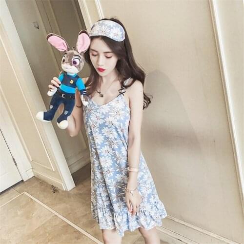 2022 New Nightgown Sling Printing Solid Color Sleeveless Nightgown Summer Sleepwear Women AD0241