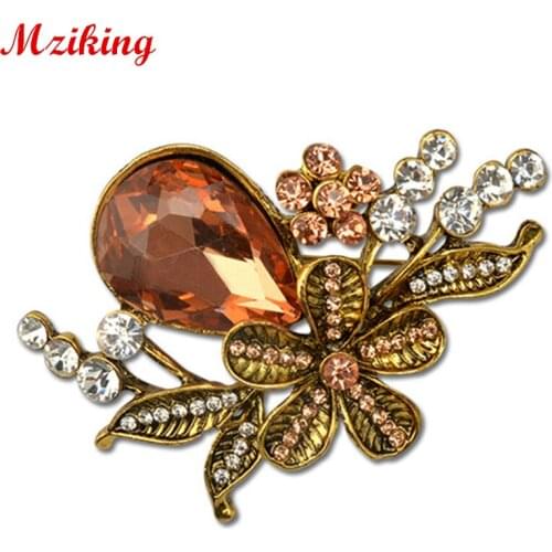 MZC Rhinestone Vintage Gold Metal Flower Brooches Pin Hijab Pin for Women Broach Lapel Pin Corsage Crystal Jewelry Accessories