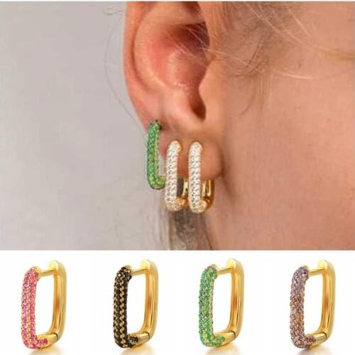 Aide 925 Sterling Silver Colorful Diamond Gold Hoop Earrings For Women Cubic Zirconia Jeweled Geometric Rectangle Earring 1Piece