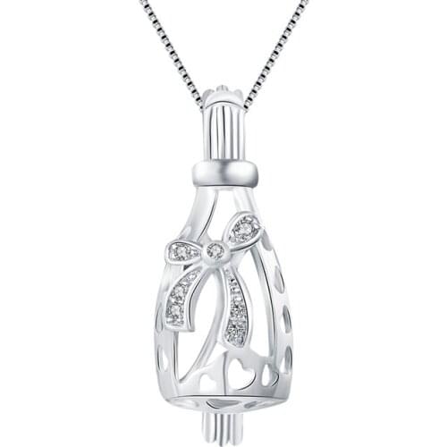 CLUCI 925 Sterling Silver Pendant Women Jewelry Bottle Shape with Bowknot Pendant for Pearl Locket Silver 925 Jewelry SC038SB