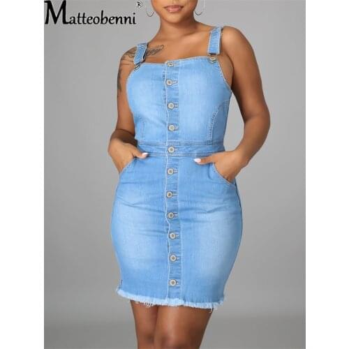 Strapless Back Sexy Mini Women Denim Dress Vintage Female Buttons Sling Denim Dress Summer Slim Ladies Casual Streetwear Dress