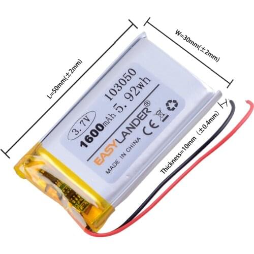 3.7V 1600mAh 103050 Lithium Polymer Li-Po Batteries For Mp3 MP4 GPS PSP DVD mobile video game PAD E-books