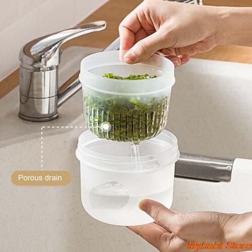 500ml Refrigerator Drain Sealed Box for Green Onion Ginger Garlic Crisper Container Double Layer Drain Box Food Fruit Organizer