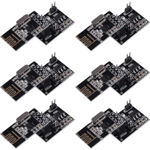 6pcs/lot NRF24L01 2.4GHz Wireless RF Transceiver Module with NRF24L01 Socket Breakout Adapter for Arduino