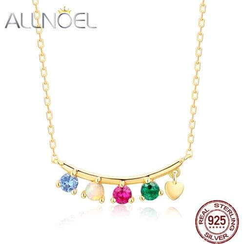 ALLNOEL Gemstone Necklace Genuine 925 Sterling Silver Multi Gems Opal Ruby Zircon Blue Spinel Womens Necklaces Wedding Jewelry