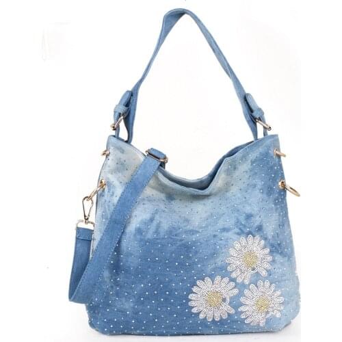 Flowers Tote Bags for Women with Diamond Purses and Handbags Shoppers Crossbody Bag Casual Female 2021 Summer New Bucket Wallet