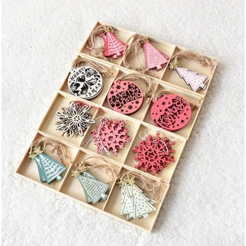 Nordic Style Wooden Christmas Ornaments Snowflakes Jingle Bells Stars Reindeer Pendants Home Christmas Tree Hanging Decors