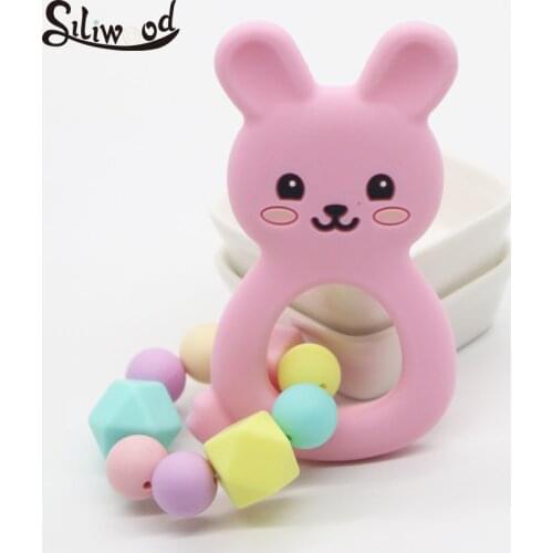 Baby Rattle Teether Baby Teething Toys For Newborns Silicone Beads Rabbit Teether Hexagon Beads 12mm Tiny Rod Baby Crib Rattle