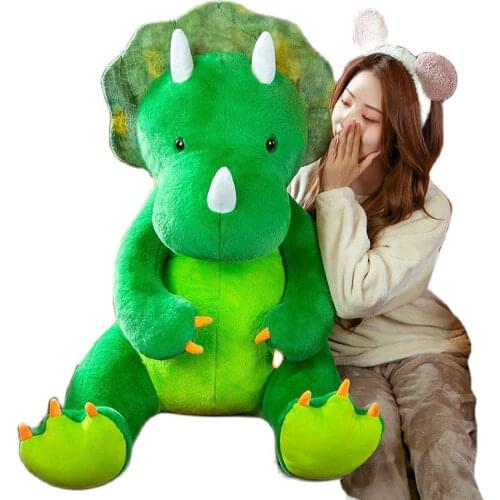 60-90cm Giant Size Green Triceratops Long Plush Toy Stuffed Green Dinosaurs Hug Toy Plushies Unqiue Gift for Boy Birthday Gift