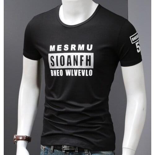 Summer Mens Black T-Shirts Fashion Letter Print O-Neck Short Sleeve T Shirt Casual Cotton Slim Fit Tshirt