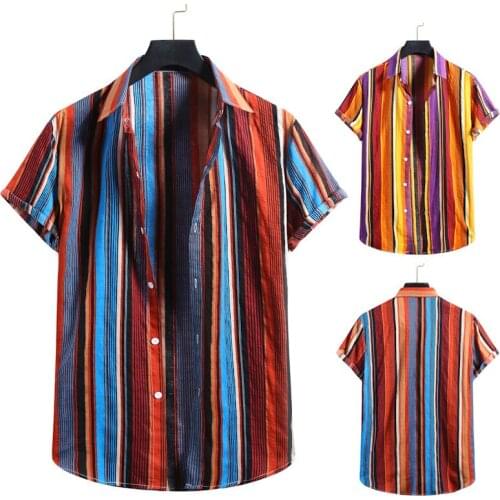 Stripe Printed Shirt Men Hawaii 2021 Holiday Beach Short Sleeve Top Blouse Casual Button Men Fashion Hawaiian Shirts for Men