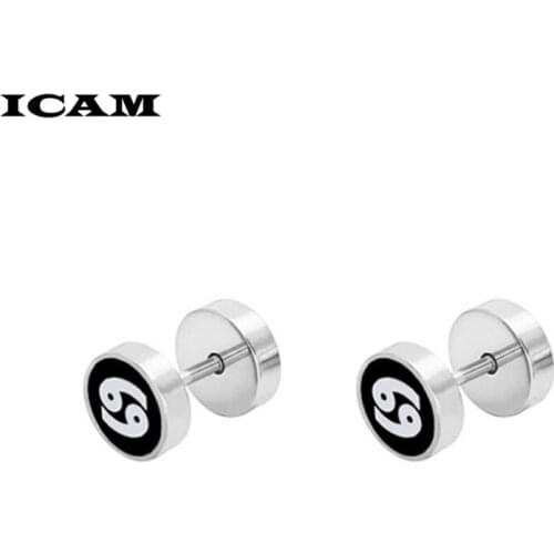 ICAM ashion Dumbbell Earrings For Women Men Stainless Steel Double Sided Enamel Piercing Stud Earring Jewelry