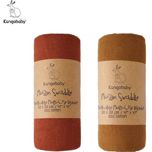 Kangobaby #Old Time# 100% Cotton Plain Color 2pcs Set Hot Sale Baby Muslin Swaddle Blanket