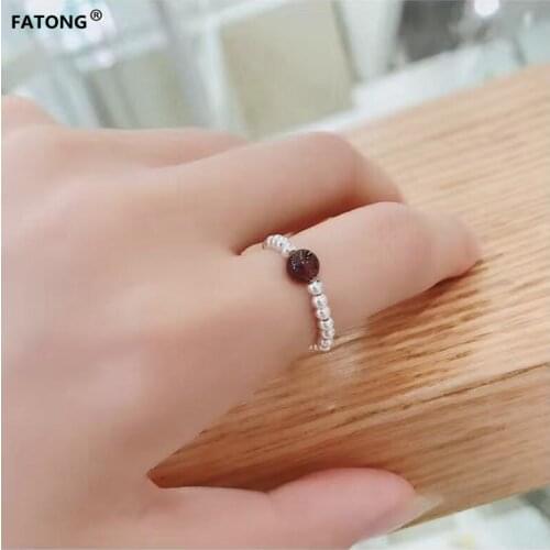 S925 sterling silver ring hand-woven garnet silver beads transfer beads female personality fashionable and simple