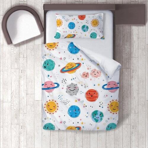 Duvet Cover Set Bedding Set Pillow Case for Baby and Kids Room 3D Printed Colorful Planets Sun Saturn Model 1408