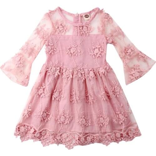 Pudcoco US Stock New Fashion Toddler Kids Baby Flower Girl Dress Bow Backless Party Gown Bridesmaid Long Sleeve Lace Dresses