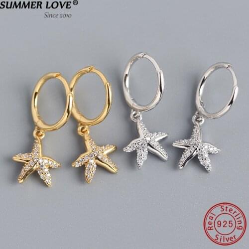 Summer Love Animal Ocean Starfish Hoop Earrings Europe Style Trendy Jewerly for Women 2020 Gift 925 Sterling Sliver Dropshipping