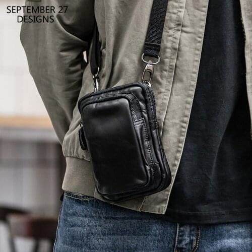 New Fashion Mini Satchels Men Genuine Leather Multifunctional Storage Waist Packs Male Small Cell Phone Crossbody Shoulder Bag