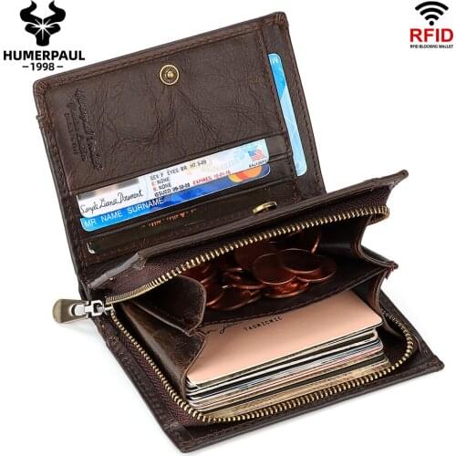 Mens Wallets RFID Blocking Genuine Leather Wallet With Chain Bifold Slim Wallets For Men 14 Card Holder and Zipper Coin Pocket