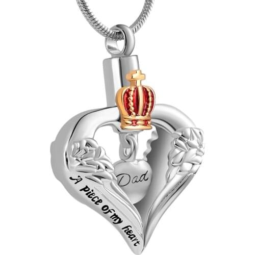 A piece of my heart lives in heavn Crown Locket Heart cremation memorial ashes urn necklace jewelry keepsake pendant