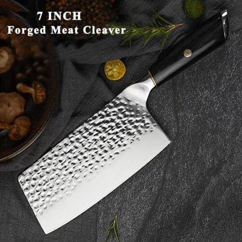 Letcase Handmade Forged Cleaver Butcher Knife 7 Inch Full Tang Chef Knife 7CR17 440C Stainless Steel Chinese Chopper Meat Knives