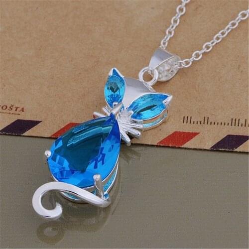 Factory direct selling silver color charms necklace for women lady jewelry fashion aesthetic blue crystal zircon necklace