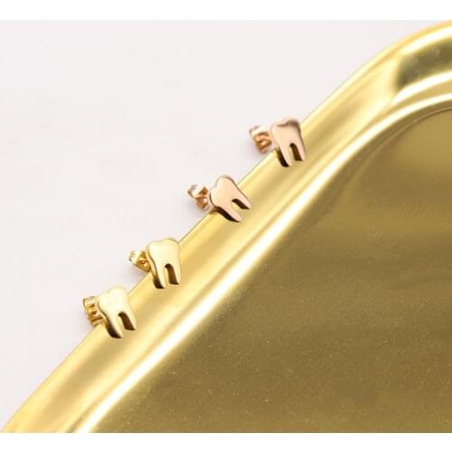 Stainless Steel Gold Tooth Stud Earrings Jewelry Rose Gold Baby Dentist Tooth Earrings Minimalism Jewelry Gift For Him