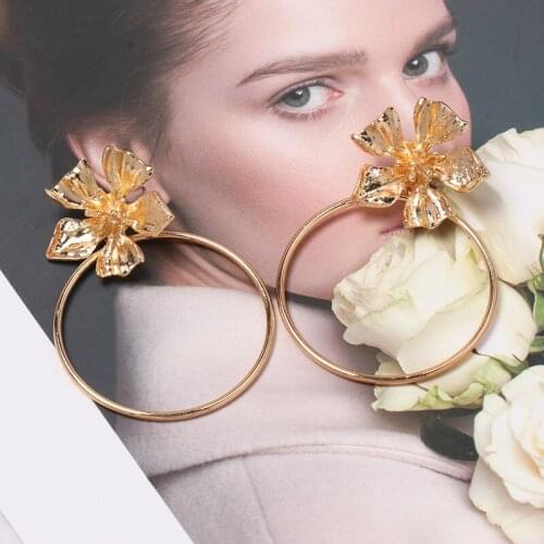 FASHIONSNOOPS Geometric Maxi Drop Earrings For Women Wedding Vintage Flower Gold Color Punk Statment Gifts Earrings Jewelry