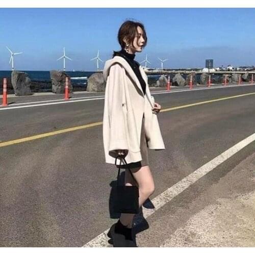 Woolen Jacket Female Outerwear Plus Size Double-Faced Cashmere Wool Coat for Women Autumn Winter New Overcoat Hooded Loose Cloak